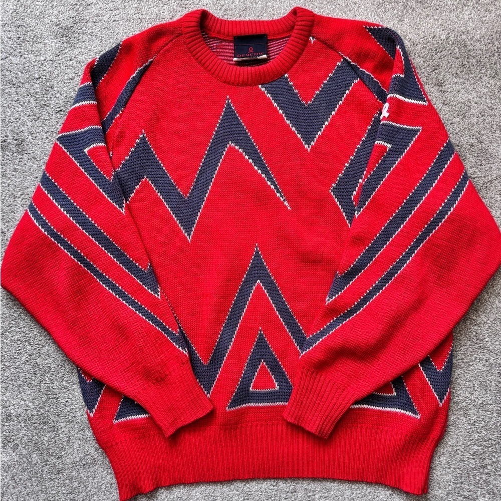Vintage Demtre Ski/Snowboard 80s Retro Crewneck Sweater Size Large Wool Blend